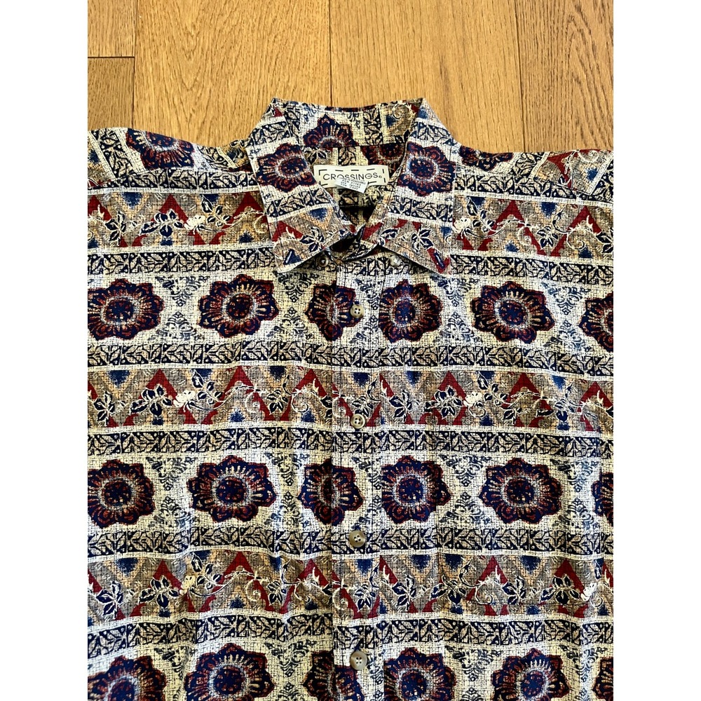 Vintage 90s Crossings Cotton Geometric Floral Shirt L